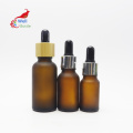 10ml 20ml 30ml frost amber dropper glass cosmetic bottle for oil with gold cap bamboo dropper cap GB-268B